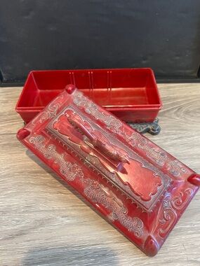 Celluloid Decorative Red Phoenix Lidded Trinket Box